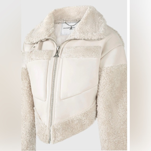 ANGULAR HEM VEGAN LEATHER BORG BIKER JACKET - Picture 6 of 16